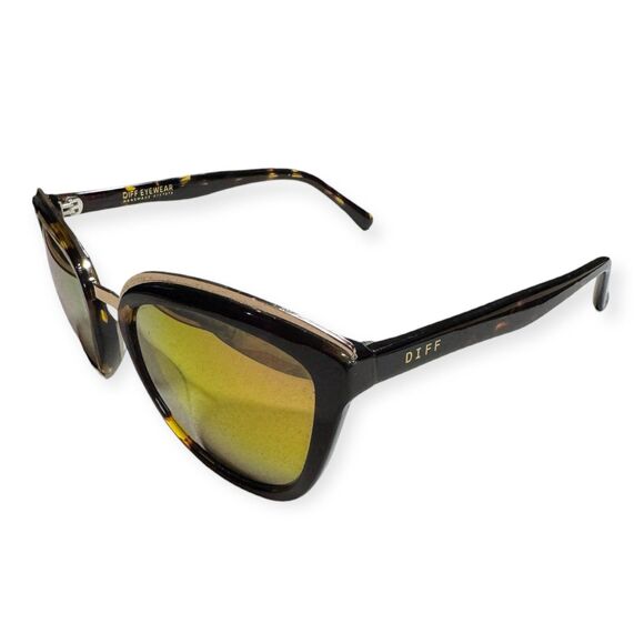 Diff Reflective Polarized‎ Sunglasses Brown Frame Yellow Lens Cat Eye Retro main image 8